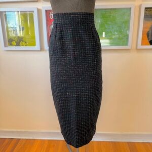 Vintage Rainbow Plaid Grid Wool Maxi Pencil Skirt